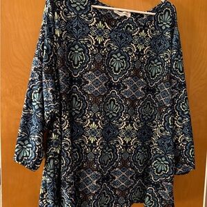 Elegant Blue Patterned Women's Top Emily Daniels size 3X